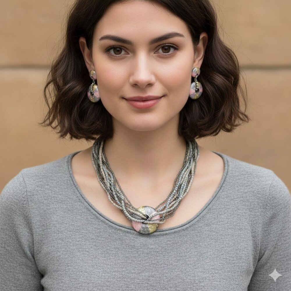Elegant Multicolor Beaded Necklace and Earring Set